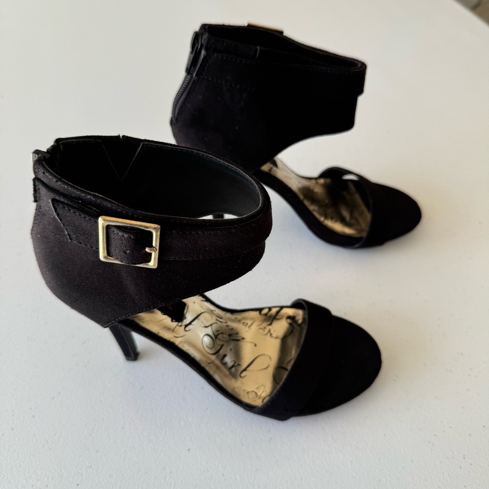 Material Girl Black Ankle Strap Heels size 6